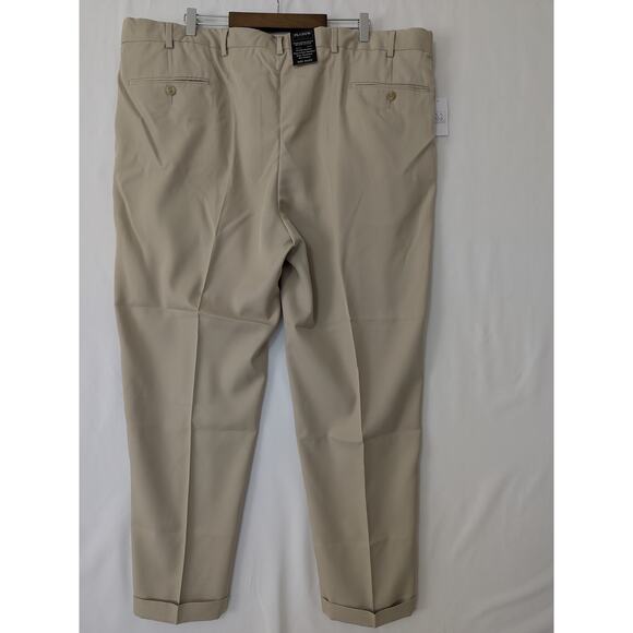 Jos A Bank Traveler Performance Pleated Cuffed Slider Waistband Chino Tan 46x29 - Picture 4 of 9